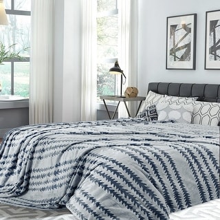 Blue Stripe Polyester Queen Quilted Blanket 60 in. x 80 in.