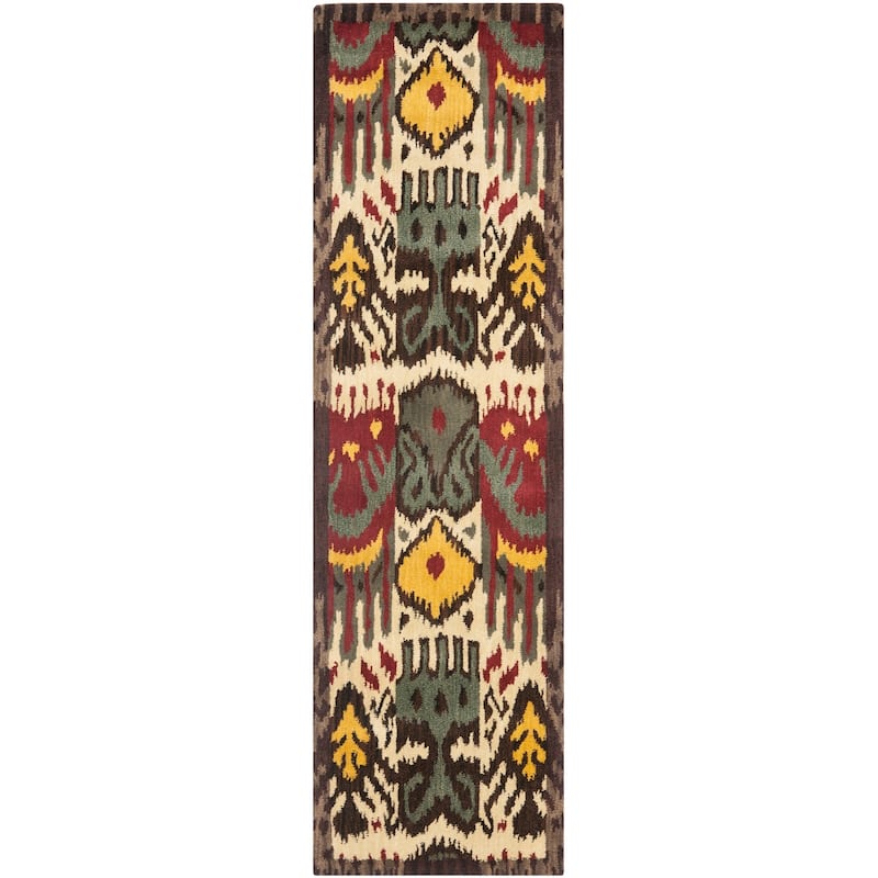 SAFAVIEH Handmade Ikat Shianne Modern Wool Rug - 2'3" x 8' Runner - Creme/Brown - Runner