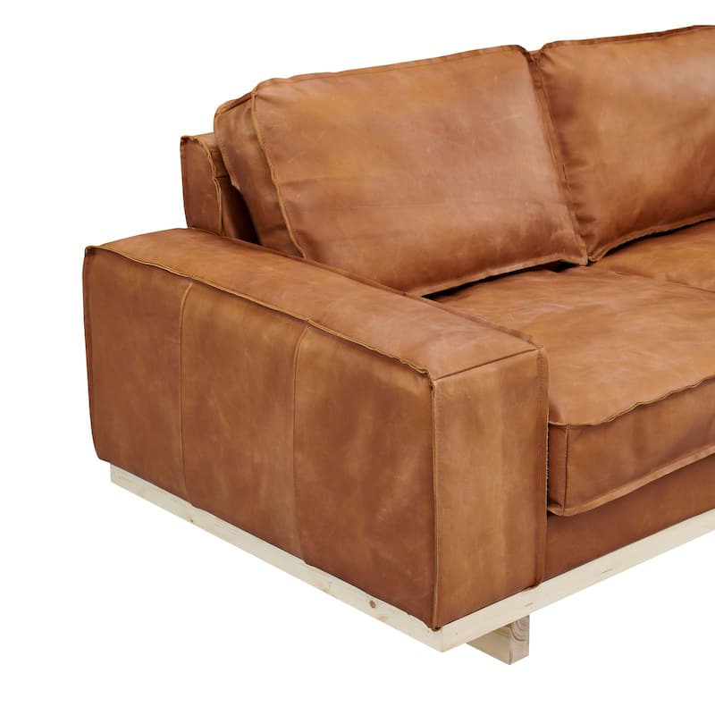 Wainscot Top Grain Leather Love Seat - Light Chestnut
