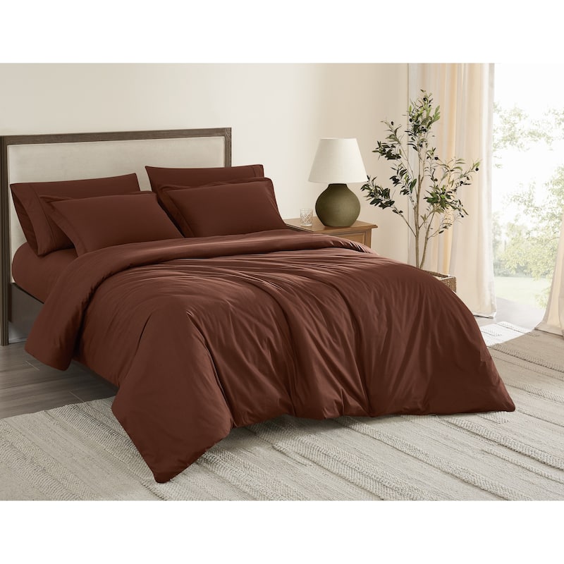 Brooklyn Loom Tight-Weave Cotton Percale Duvet Set - Brown - Twin - Twin XL