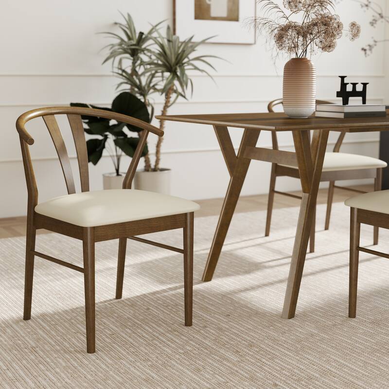 Roundhill Furniture Lavin Modern 5-Piece Dining Set, Walnut Finished Dining Table with 4 Curved Back Chairs