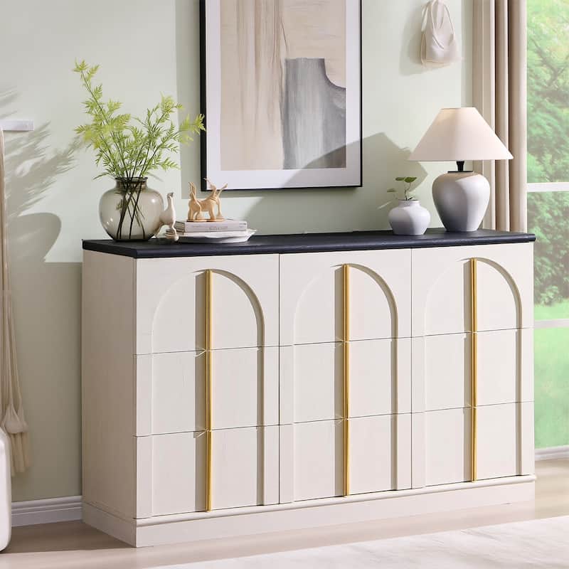 Modern Arched 9 Drawers Dresser, Wood Chest of Drawers for Living Room - White