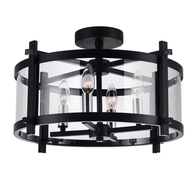 Miette 4 Light 18in Black Cage Flush Mount - Black