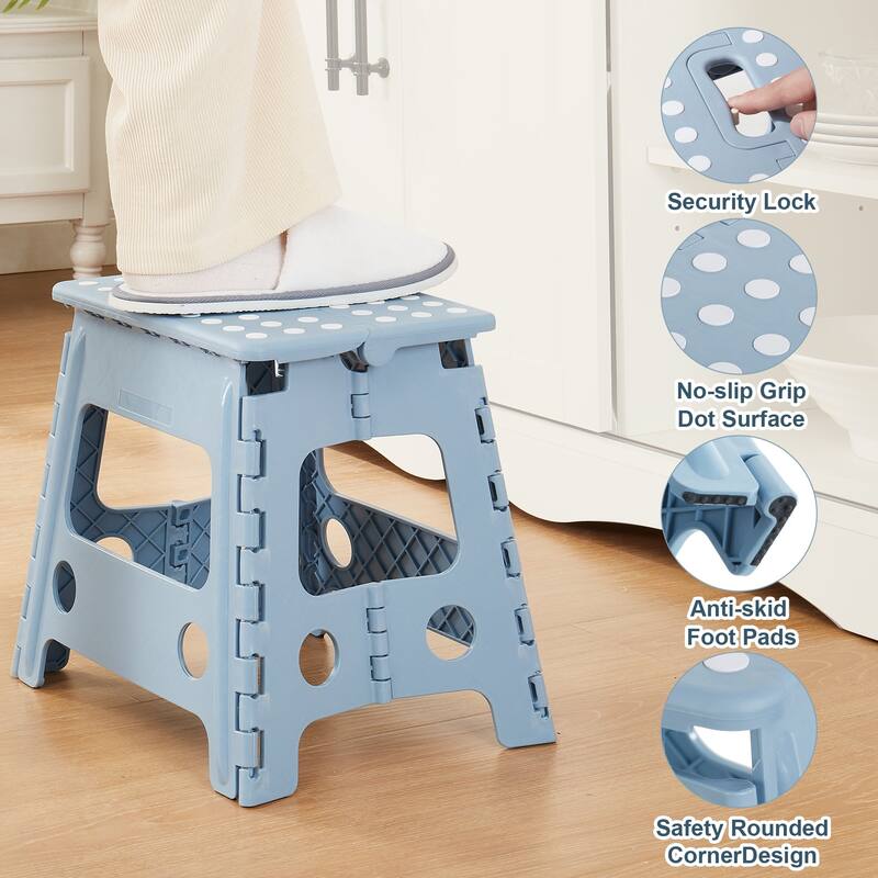Javlergo 11/13 inch Folding Step Stool, Heavy Duty Plastic Foldable Step Stool for Kids and Adults