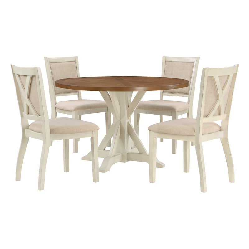 5 Piece Flower Dining Set - Antique White