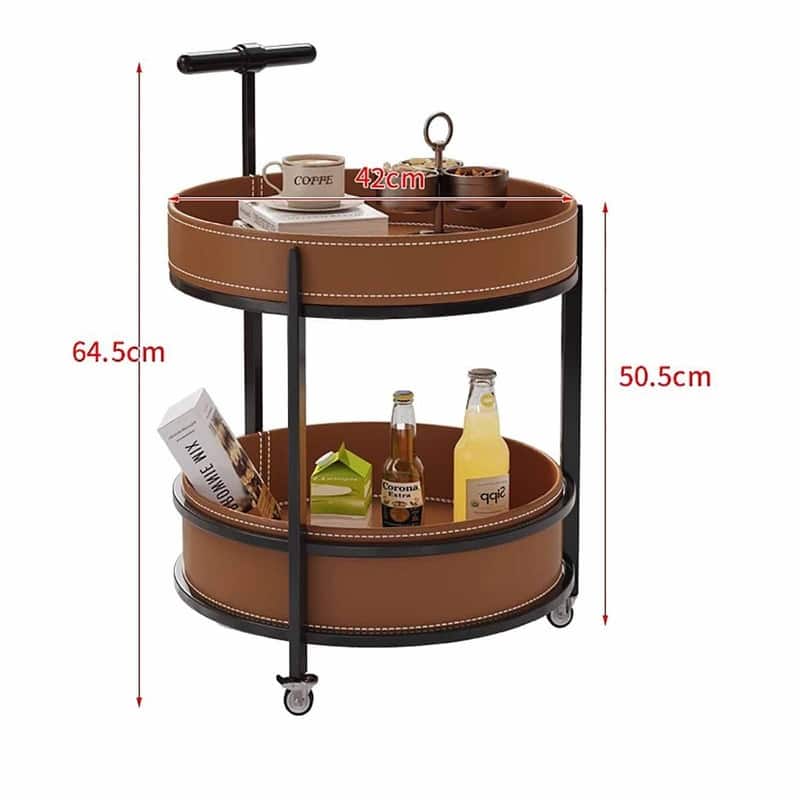 Movable Luxury Sofa Side Table Leather Trolley with Wheels Living Room Accent Table Small Coffee Table for Living Room,