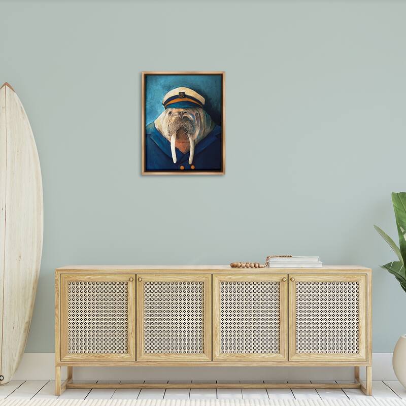 Stupell Sailor Captain Walrus Framed Floater Canvas Wall Art Design By Kamdon Kreations