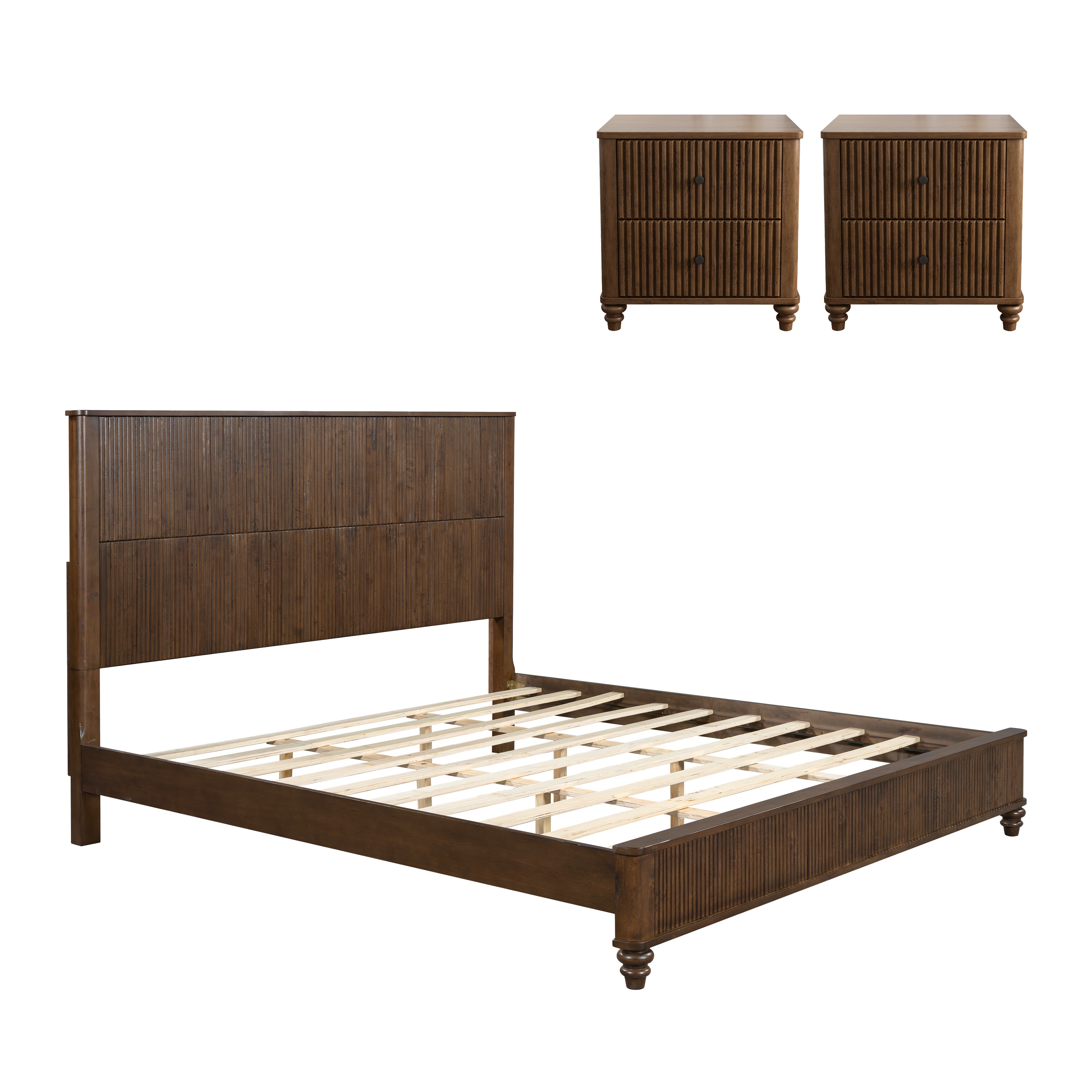 GDFStudio - Harrison Sturdy Solid Wood Bed Frame with Tall Headboard for Elegant Bedrooms