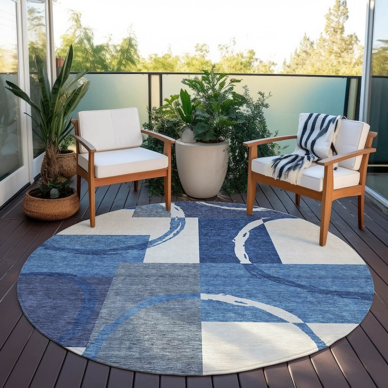 Machine Washable Indoor/ Outdoor Contemporary Chantille Rug - Blue - 8' x 8'