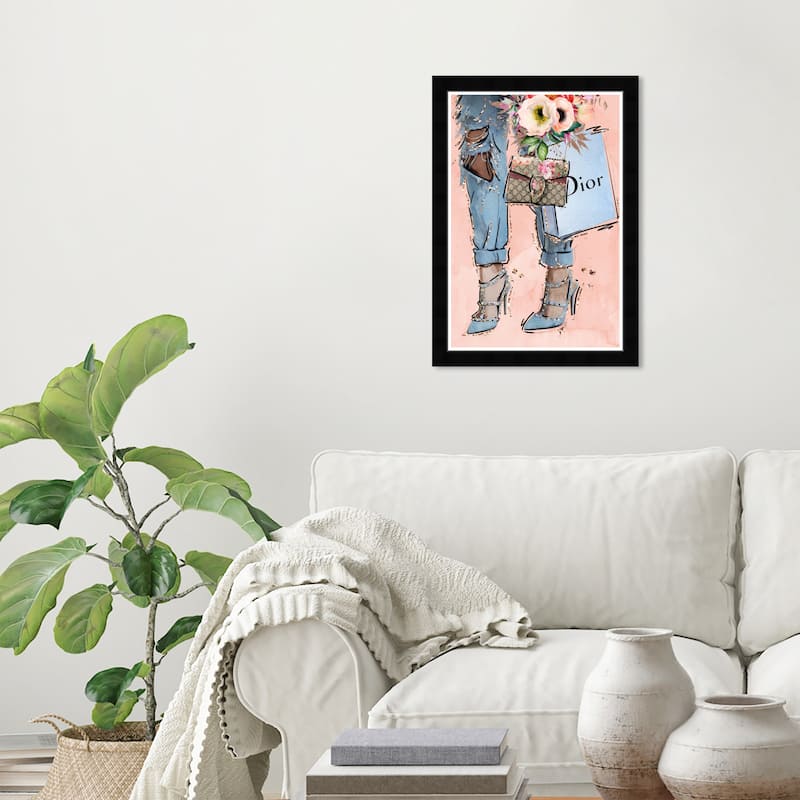 Wynwood Studio Prints Fashion and Glam Stroll in Italy Blush Pink and Pastel Pink Glam Wall Art Canvas Print - Black