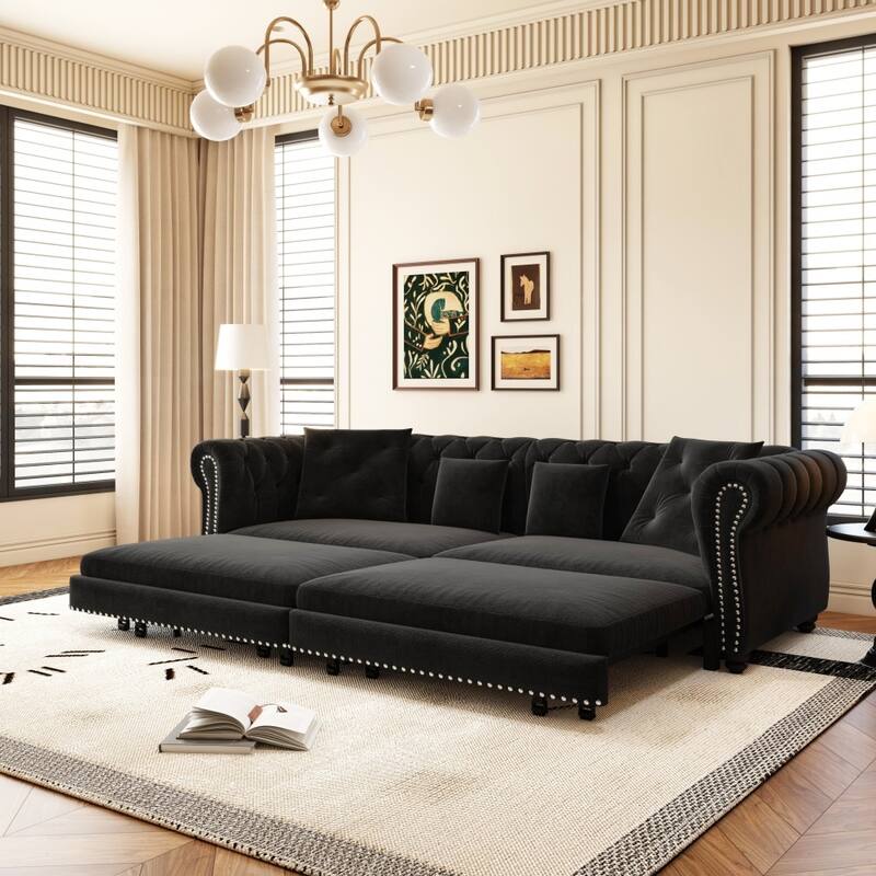 3-in-1 Pull-Out Convertible Sleeper Sofa Bed with Movable Ottoman