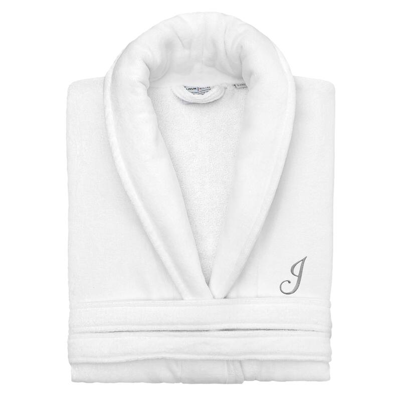 Authentic Hotel and Spa 100% Turkish Cotton Personalized Unisex Anovia Velour Bathrobe - Grey Script Font - Large/XLarge - J