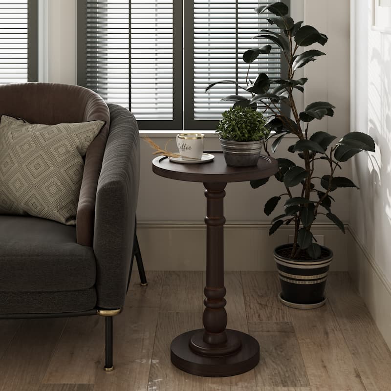 COZAYH Pedestal Small Drinking Table, Farmhouse Tray Top End Table, Distressed Finish, Traditional - Espresso