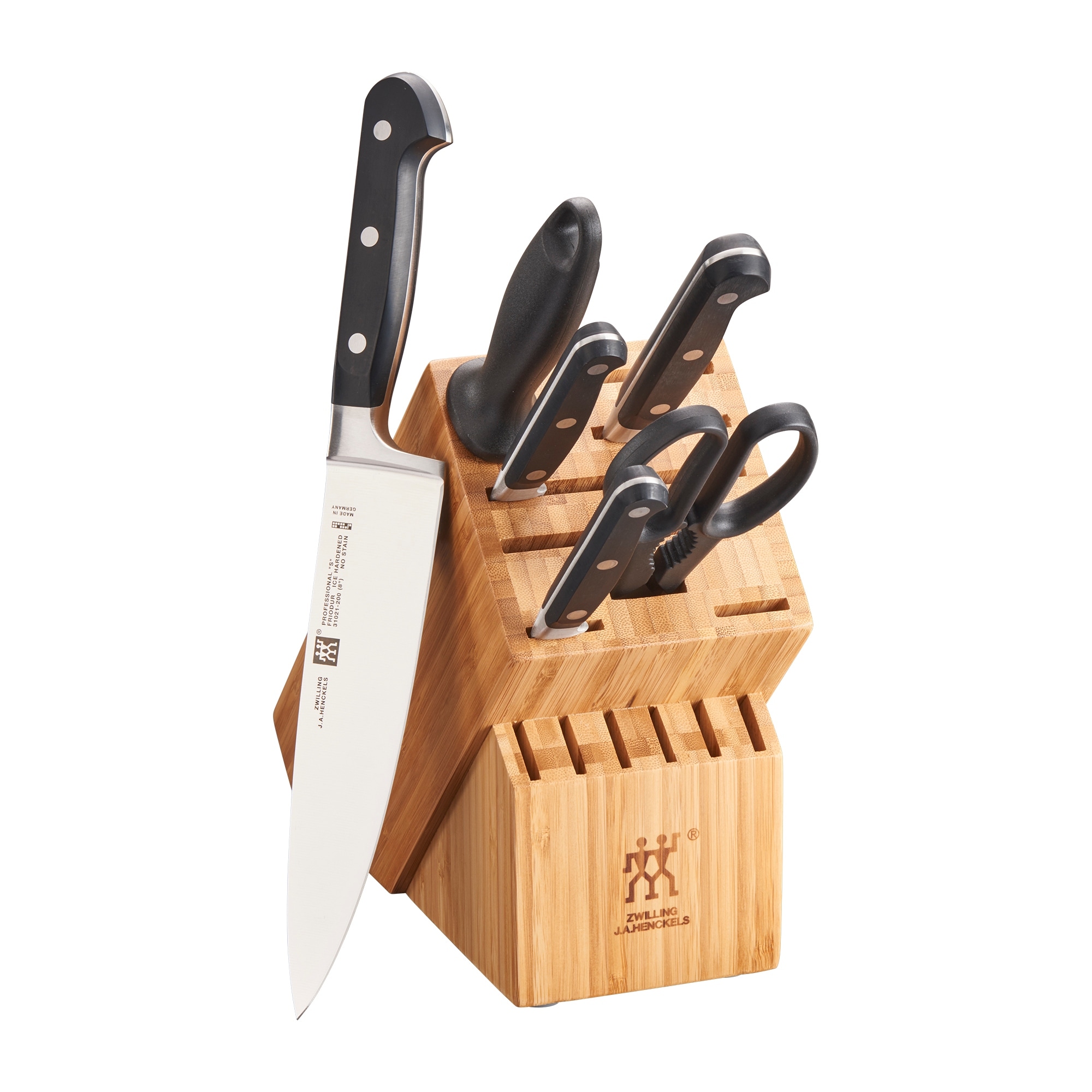 ZWILLING Professional S Knife Set with Block, Chef’s Knife, Serrated Utility Knife, 7 Piece, Bamboo - 7-piece