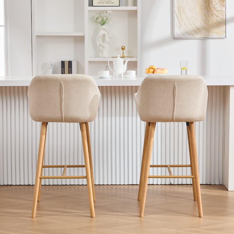 Modern Bar Stools Set of 2, Kitchen Island Tall Chairs with Back, Arm, Footrest and Solid Wood Leg, Upholstered Bar Stools