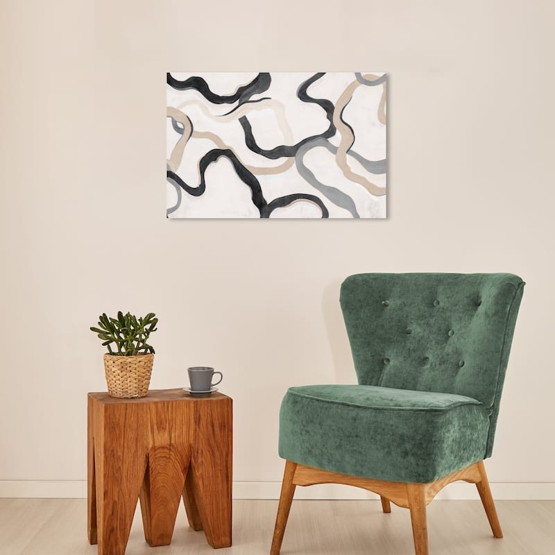 Wynwood Studio Canvas Abstract Paths of Life Beige Black and Cream White Modern & Contemporary Wall Art Canvas Print - 16 x 24
