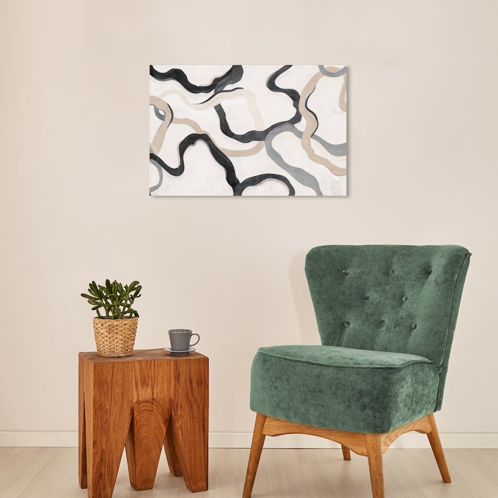 Wynwood Studio Canvas Abstract Paths of Life Beige Black and Cream White Modern & Contemporary Wall Art Canvas Print