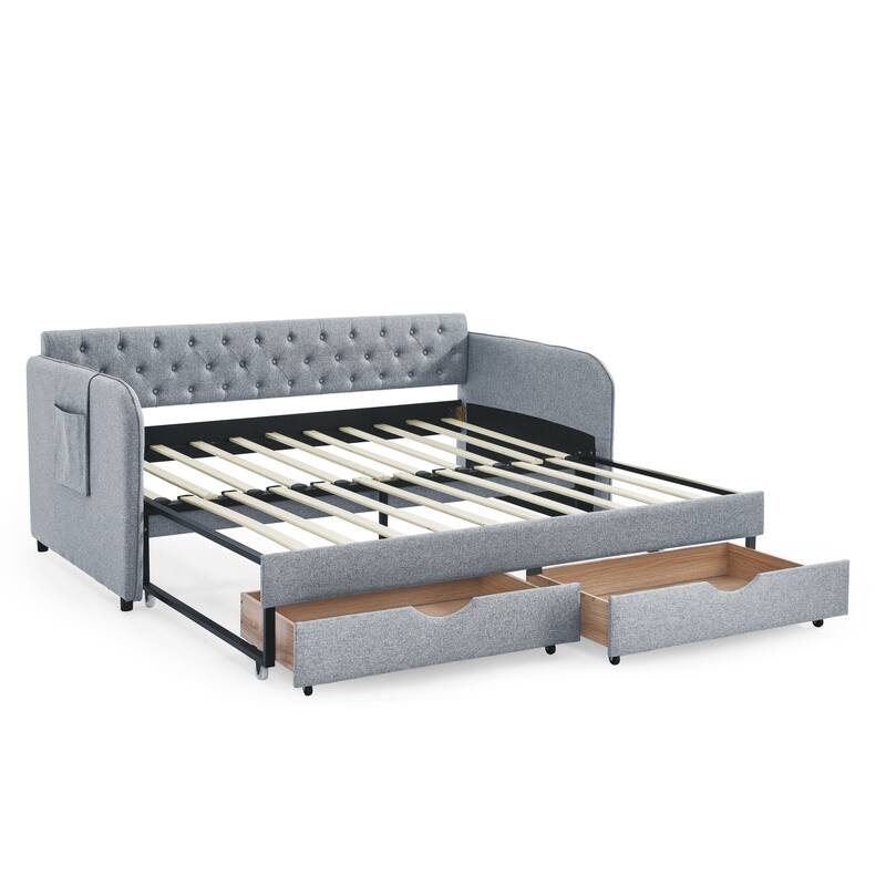 Upholstery Daybed with Trundle Bed and Two Storage Drawers
