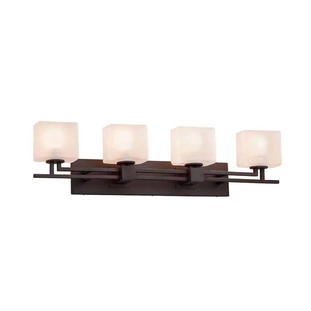 Justice Design Fusion Aero 4-light Dark Bronze Bath Bar, Frosted Crackle Rectangle Shade