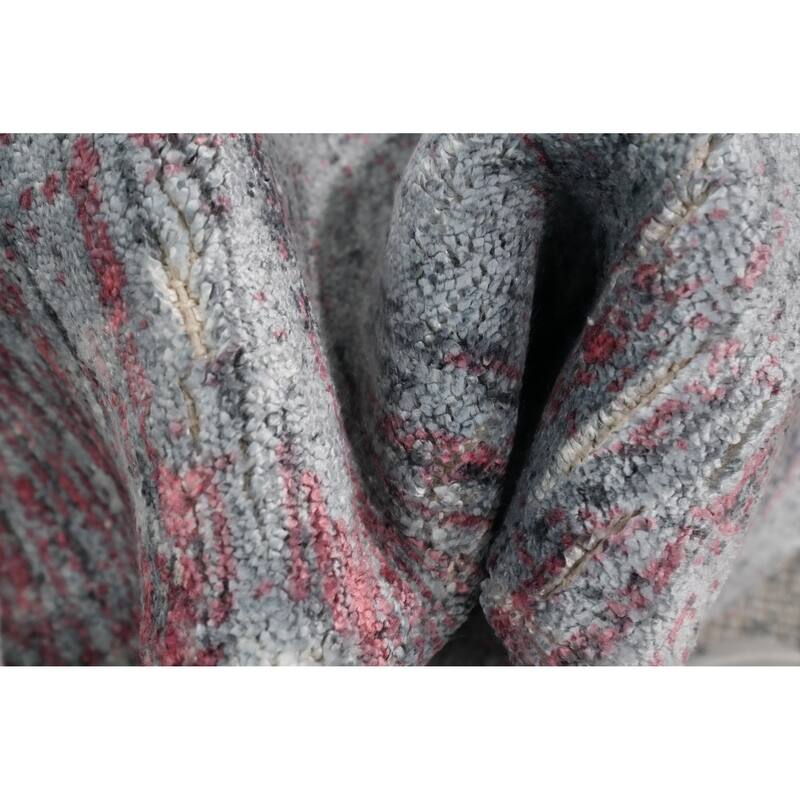 Hand Knotted Oriental Viscose Silk Carpet Modern All-Over Greys & Charcoal Abstract Area Rug - 4' 0'' X 2' 0''