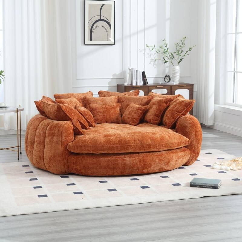 81.10" Double Bread Extra Large Round Sofa Bed with Armrests and Large Cushions