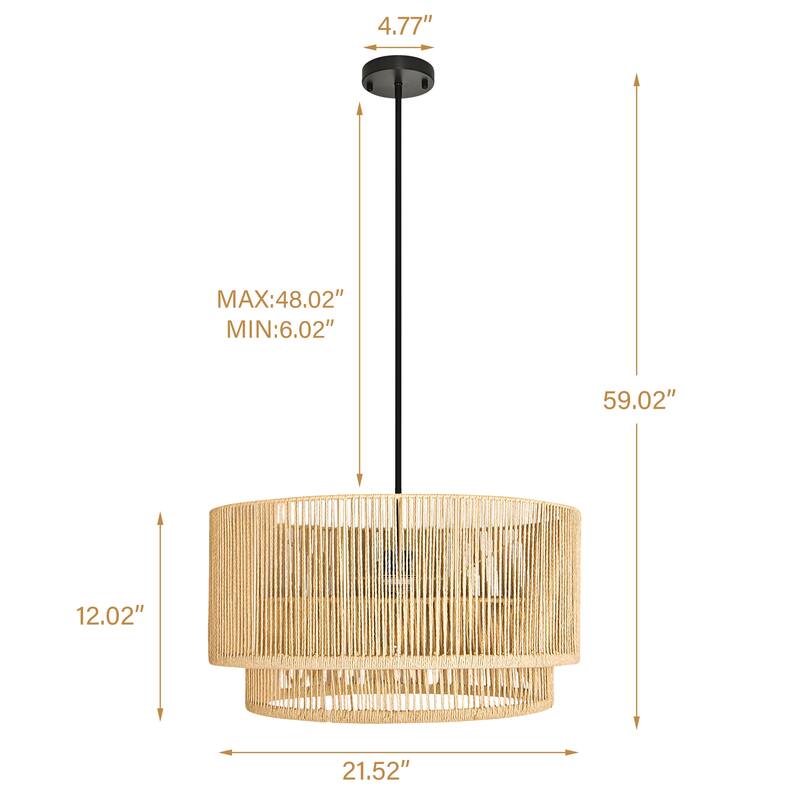 Boho Light Fixture 2-Tier Handwoven Rattan Pendant Lights