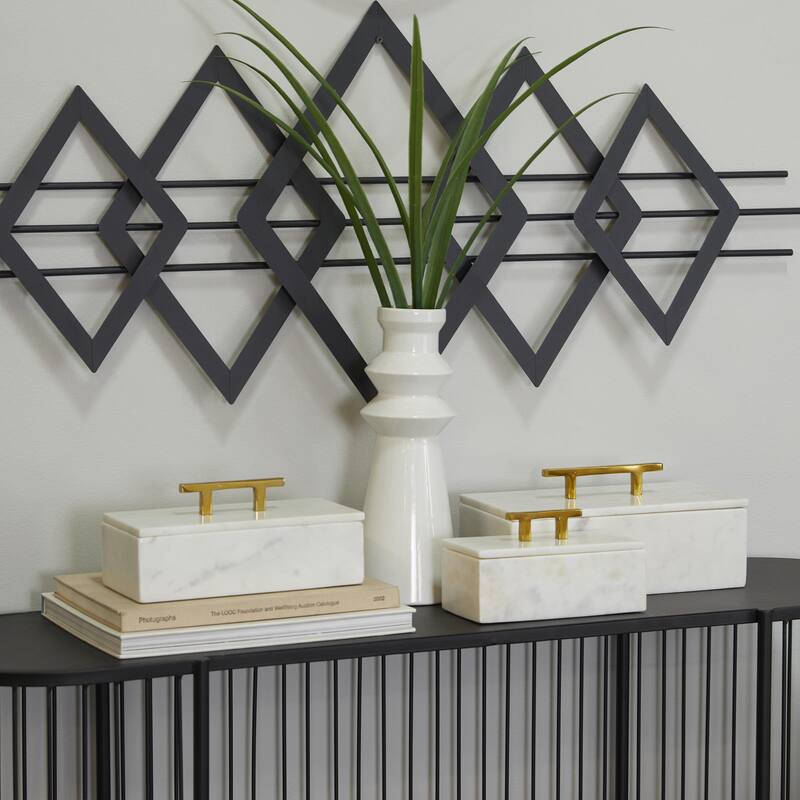 Marble Decorative Box with Gold or Silver Aluminum Handle Set of 3 - Black, White, or Green - Roche River Decor