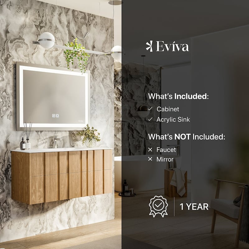 Eviva Lumber 44" Wall Mount Oak Vanity with Solid Surface Integrated Sink
