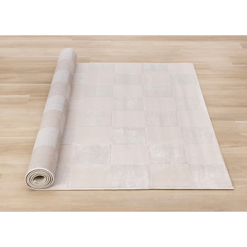 Leonardo White Grey Checkered Area Rug