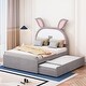 preview thumbnail 1 of 8, Full Size Upholstered Platform Bed with Trundle and 3 Drawers, Rabbit-Shaped Headboard with Embedded LED Lights, Grey Grey