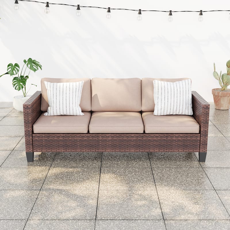 BONOSUKI Patio Outdoor Couch,3-Seater Furniture with Removable Cushion - Brown/Sand