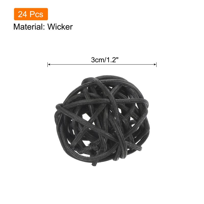 Wicker Rattan Balls 1.2 Inch Rattan Decorative Balls Vase Fillers - Black - 24 Pcs