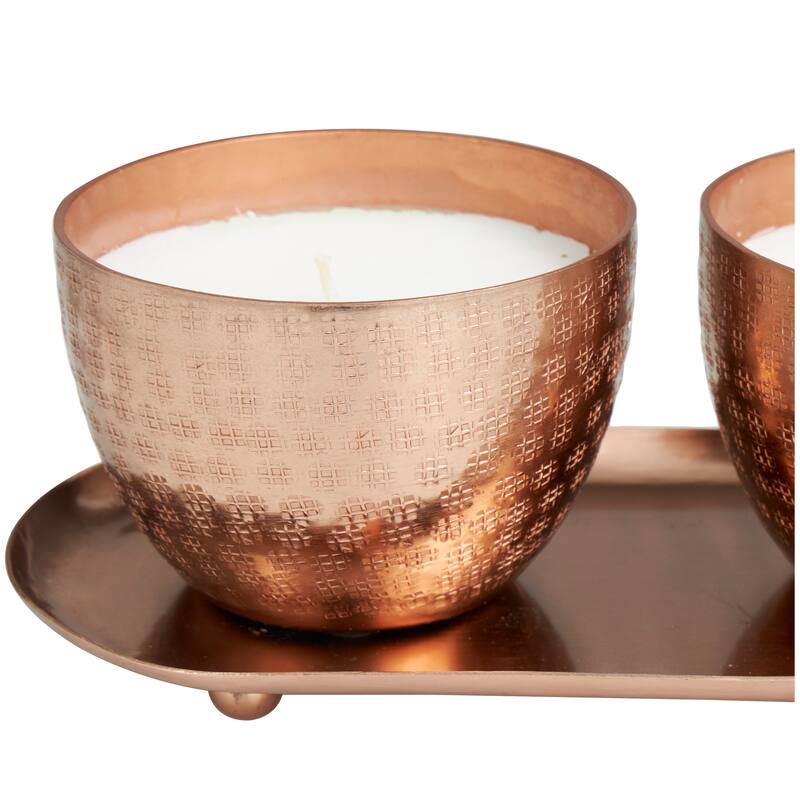 Silver or Gold or Copper Metal Scented Grid Patterned 10 oz 1 Wick Candle with White Wax (Set of 2)