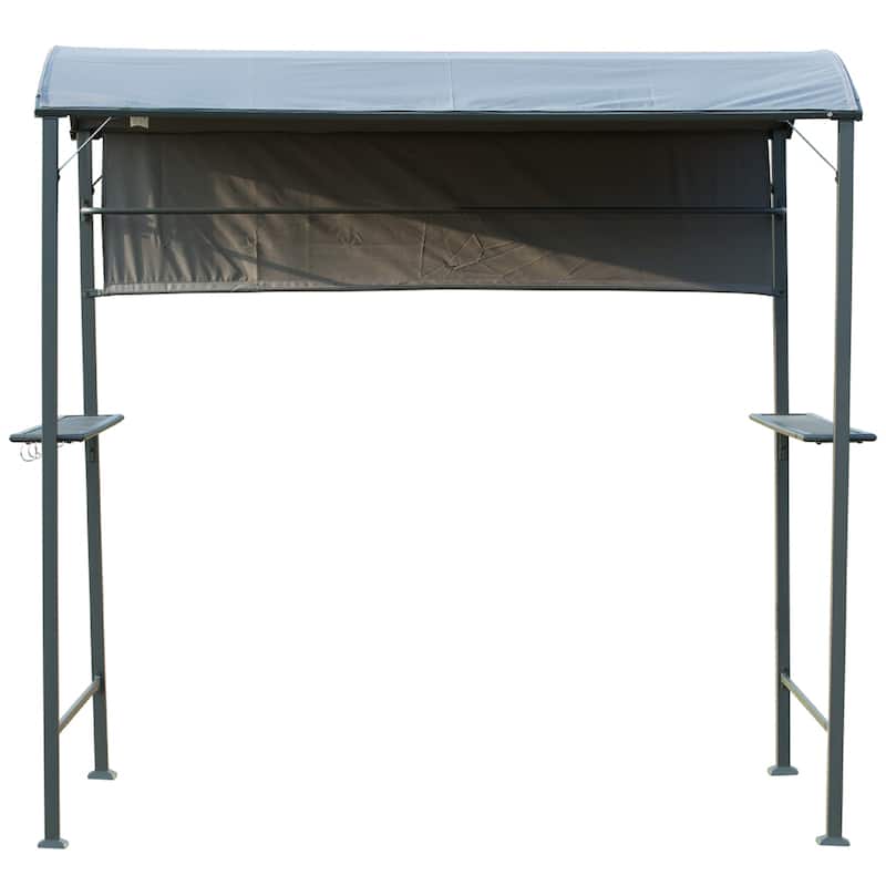 Outsunny 7 ft Outdoor Patio BBQ Grill Canopy Gazebo Tent with Side Awning, 2 Exterior Serving Shelves, & Storage 5 Hooks