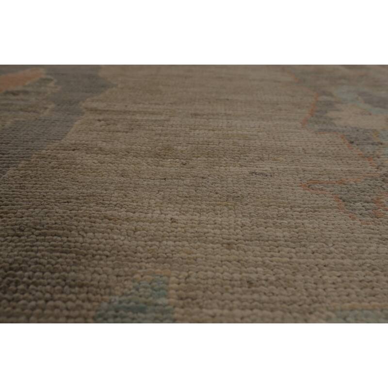 Vegetable Dye Oushak Turkish Area Rug Hand-Knotted Beige Wool Carpet - 9'3"x 12'5"