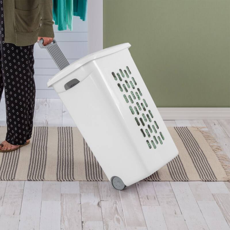 Sterilite White Laundry Hamper With Lift-Top, Wheels, And Pull Handle, 18 Pack - 18 Pack