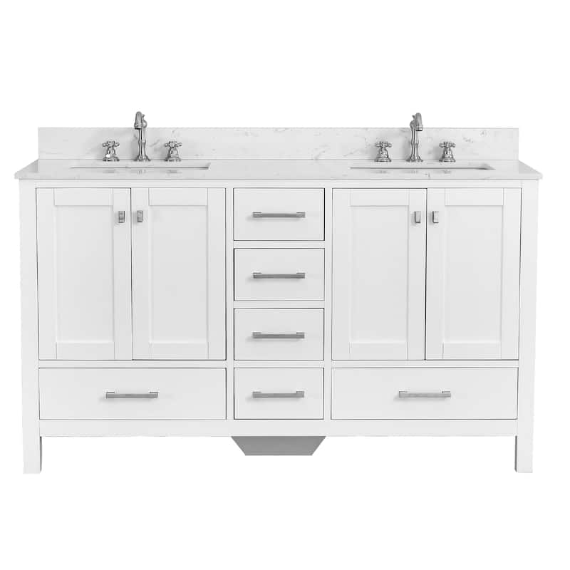 Nephelily 60 inch Transitional White Bathroom Vanity, Double Sinks