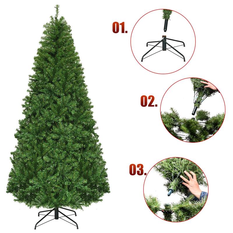 Gymax 7FT Pre-Lit Christmas Tree Hinged Artificial Tree w/ Colorful - 7 ft