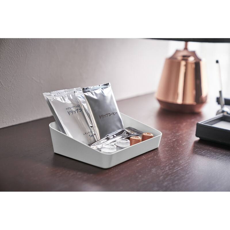 Yamazaki Home Vanity Tray - Angled - Two Sizes, Steel, 5.25" x 7" - L 5.31 x W 6.89 x H 1.97 inches