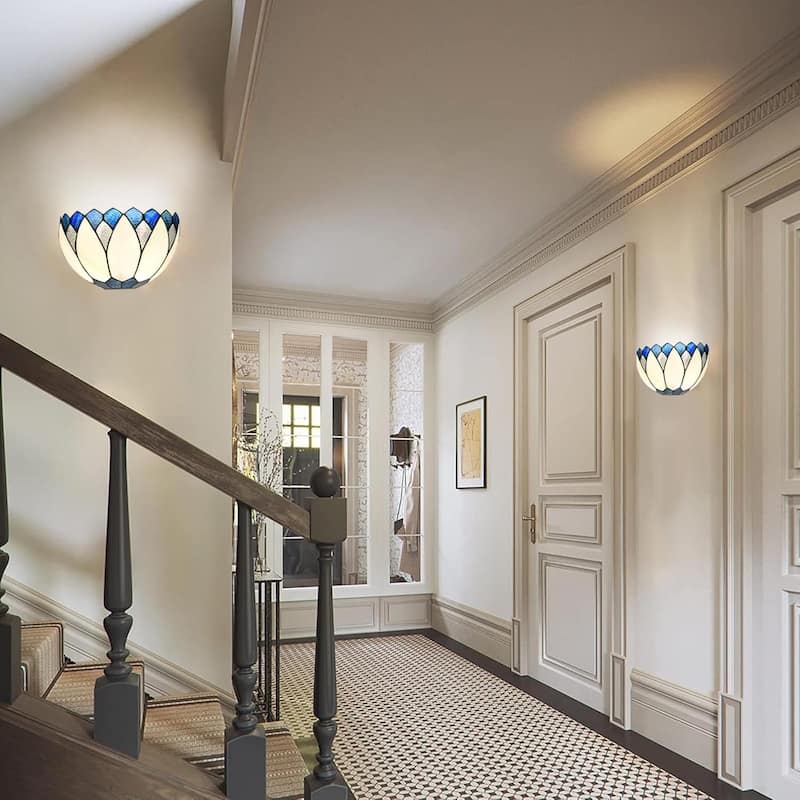 12 inches wide hallway light blue&white stairway light glass wall light