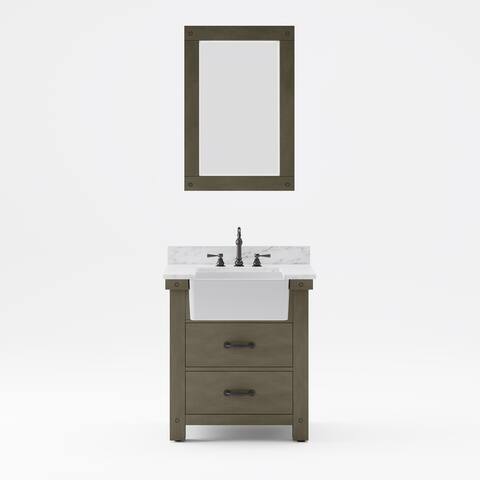 Paisley Carrara White Marble Countertop Vanity with Mirror and Faucet