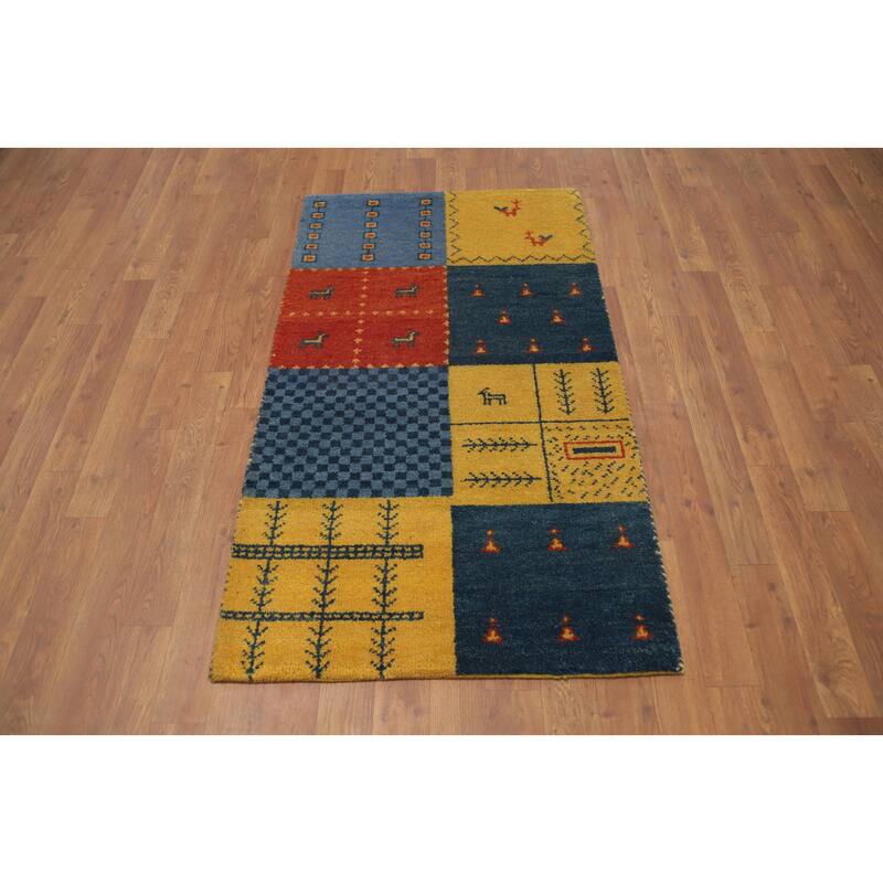 Hand Knotted Oriental 100% Wool Carpet Tribal Animal Pictorial Multi-Colored Gabbeh Area Rug - 4' 1'' X 2' 5''