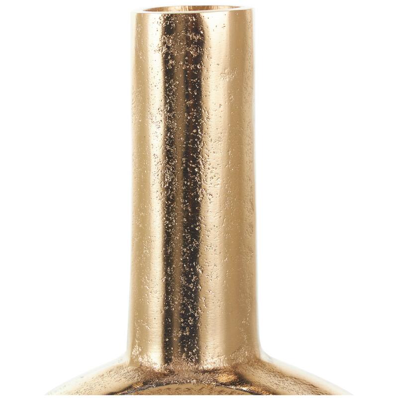 Gold Aluminum Metal Circular Geometric Vase with Linear Etchings