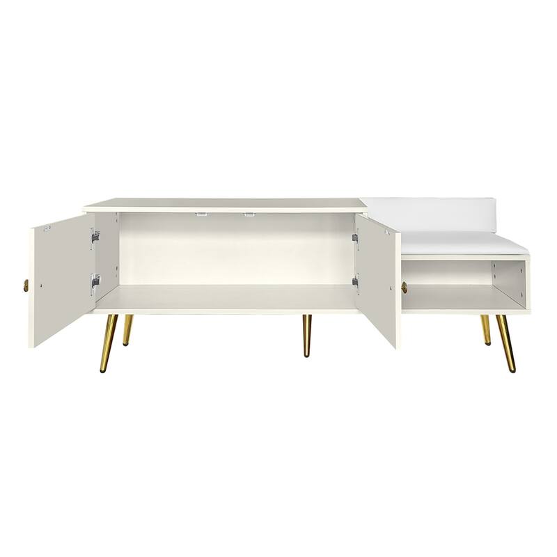 Modern Shoe Storage Bench with Hidden Storage and Upholstered Cushions