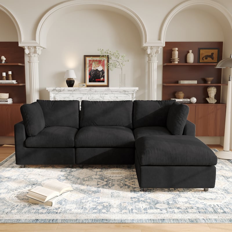 3 Seat Sectional Sofa Comfy Cloud Couch for Living Room Modern Sofa Sleeper Deep Couches with Ottoman