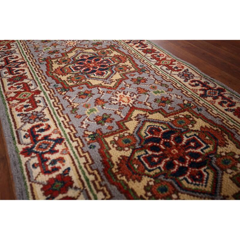 Geometric Gray Heriz Serapi Indian Runner Rug Hand-Knotted Wool Carpet - 2'6"x 9'10"