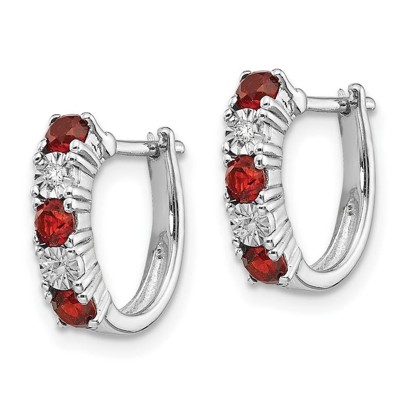Curata 925 Sterling Silver Solid Polished Hinged post Garnet and Diamond Earrings - 12x12mm Wide 3mm Thick