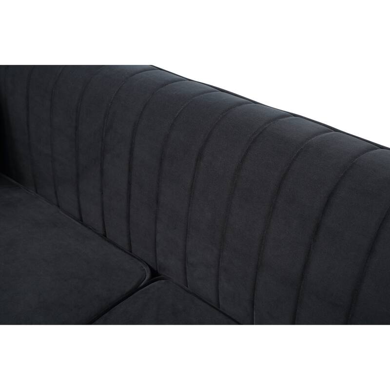 Black Velvet Sofa (87x34x32 inches) with Matching Pillows