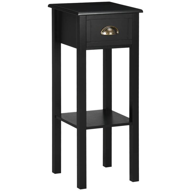 29" 2-Tier Side Table with Drawer and Shelf, Black MDF - Black
