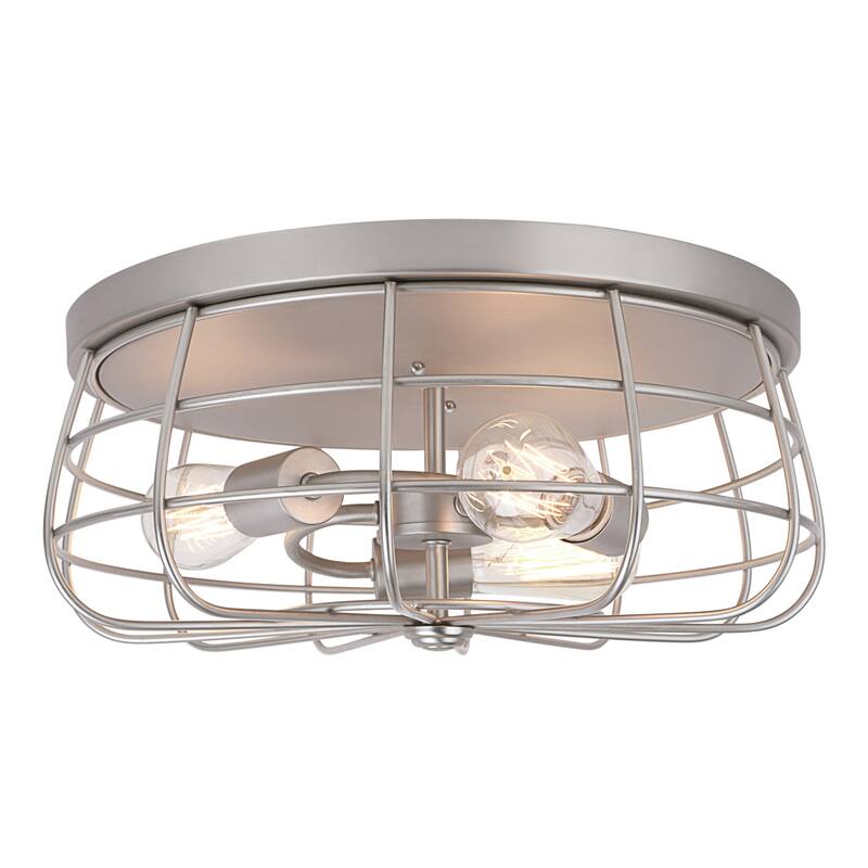 Aspen Creative Three-Light Flush Mount Ceiling Light Fixture, Brushed Nickel Finish, Wire Shade, 15-3/4" Diameter